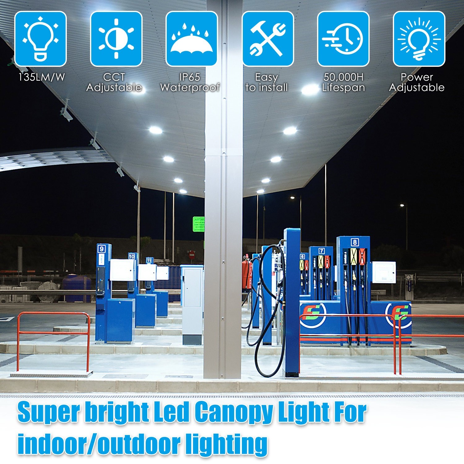 100W LED Canopy Light 4500K/5000K/5700K Parking Lot Gas Station Lighting 13500LM