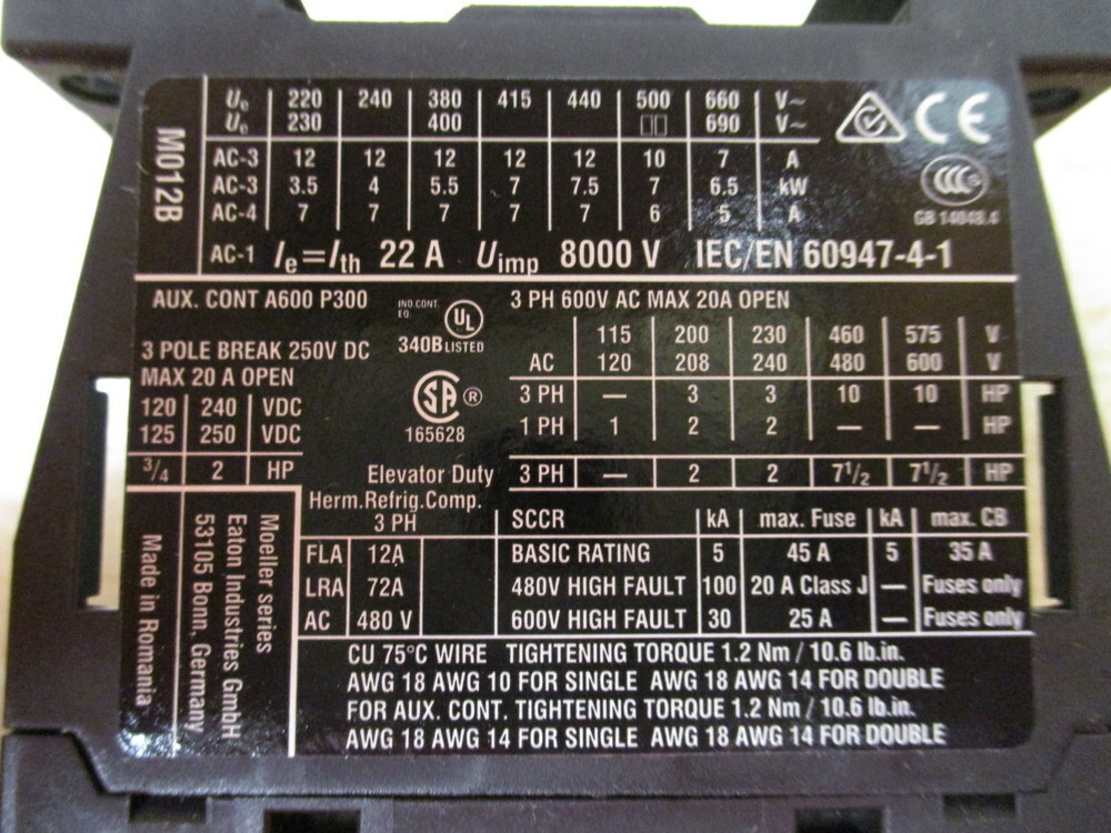 Eaton XTCE012B10A Contactor DILM12-10