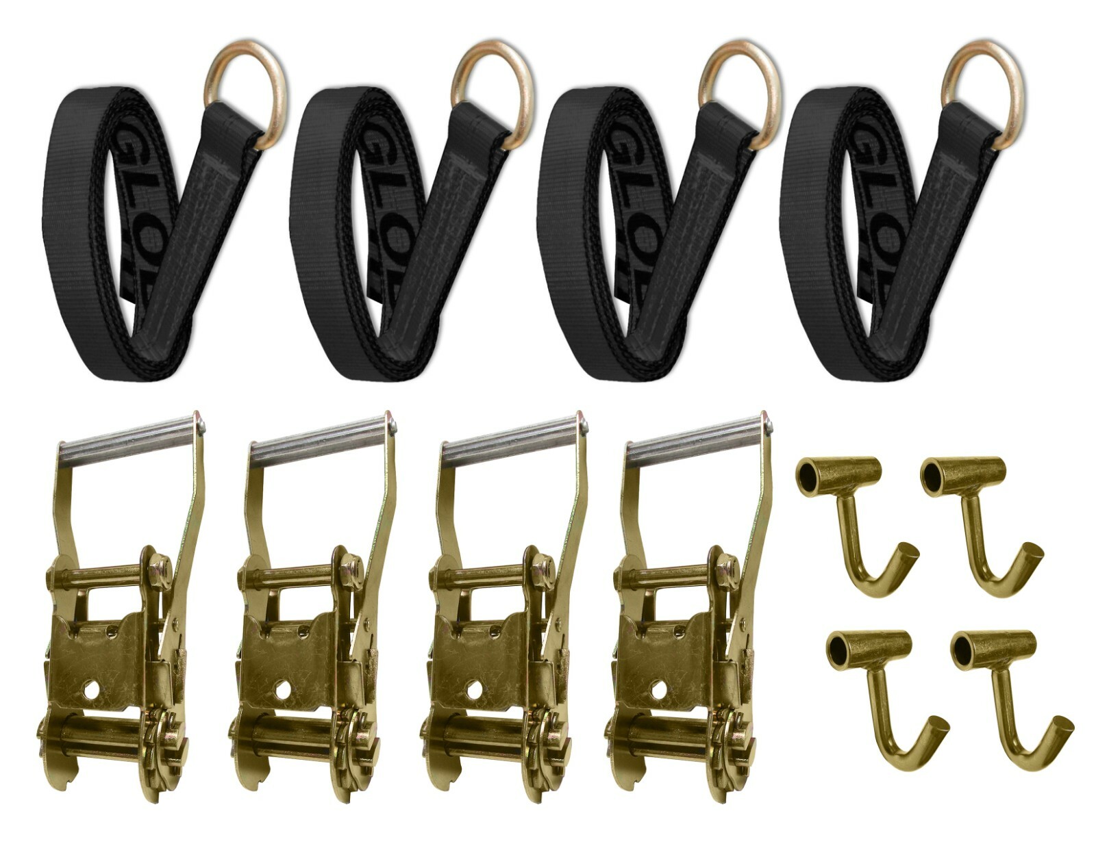 12 pcs (4 Set) Lasso Wheel Lift Straps Ratchet 4 Finger J Hook Tie Down Tow Haul