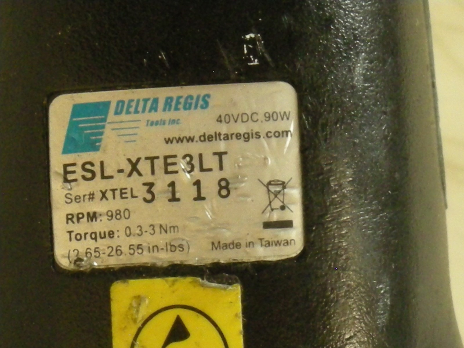 Delta Regis ESL-XTE3LT Inline Transducer Screwdriver 40VDC Torque 4.4-26 in-lbs