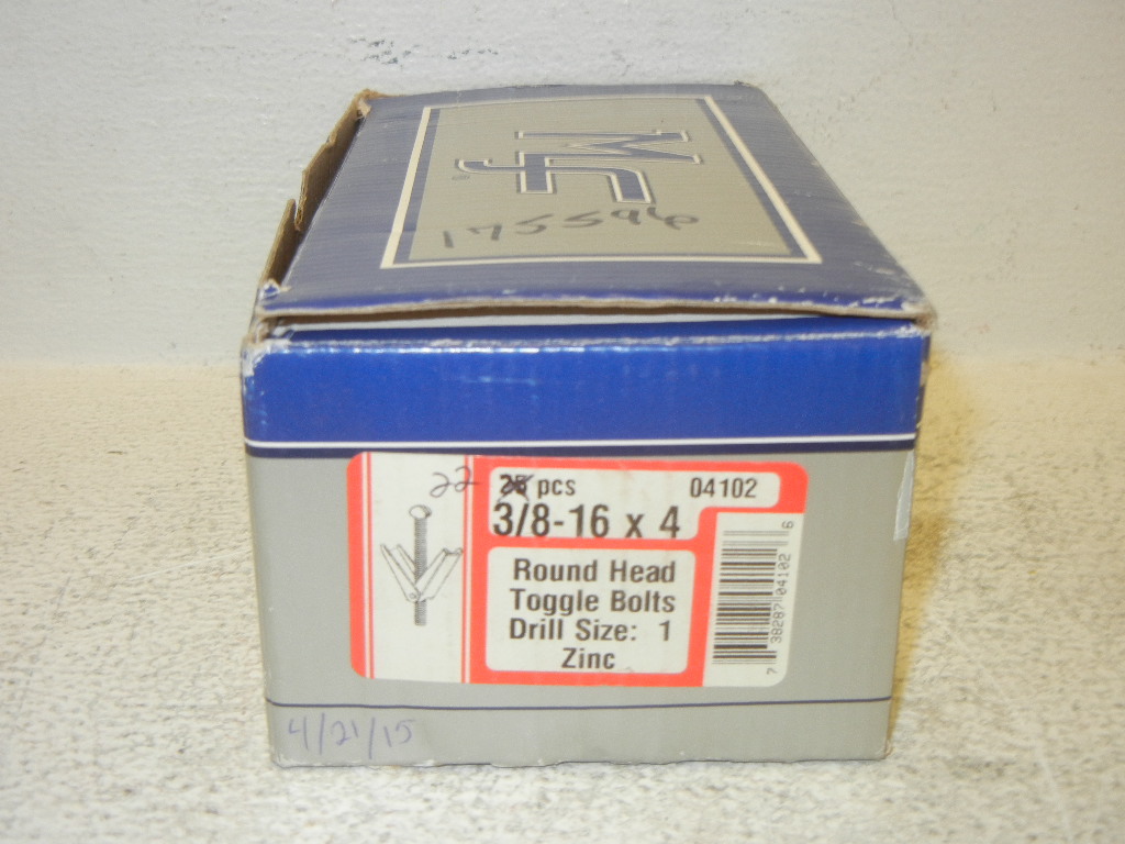 BOX OF 22 MIDWEST FASTENER 04102 NEW 3/8-16 X 4 ROUND HEAD TOGGLE BOLTS 04102