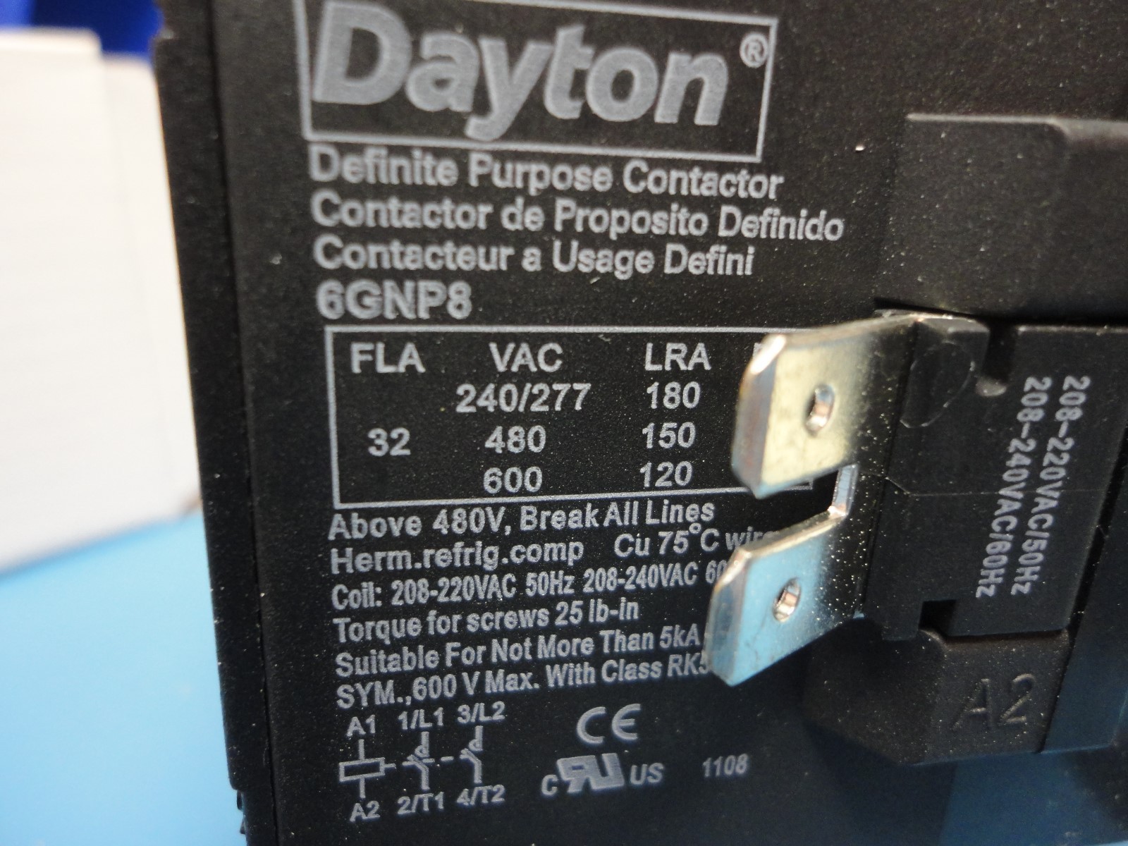 Free Ship, DAYTON 6GNP8 Definate Purpose Contactor, 32A, 2 Pole, 208/240VAC