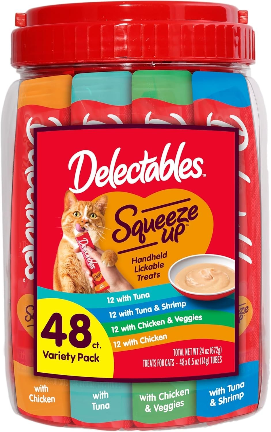 Hartz Delectables Squeeze Up Variety Pack Lickable Wet Cat Treats, 0.5 oz, 96 ct