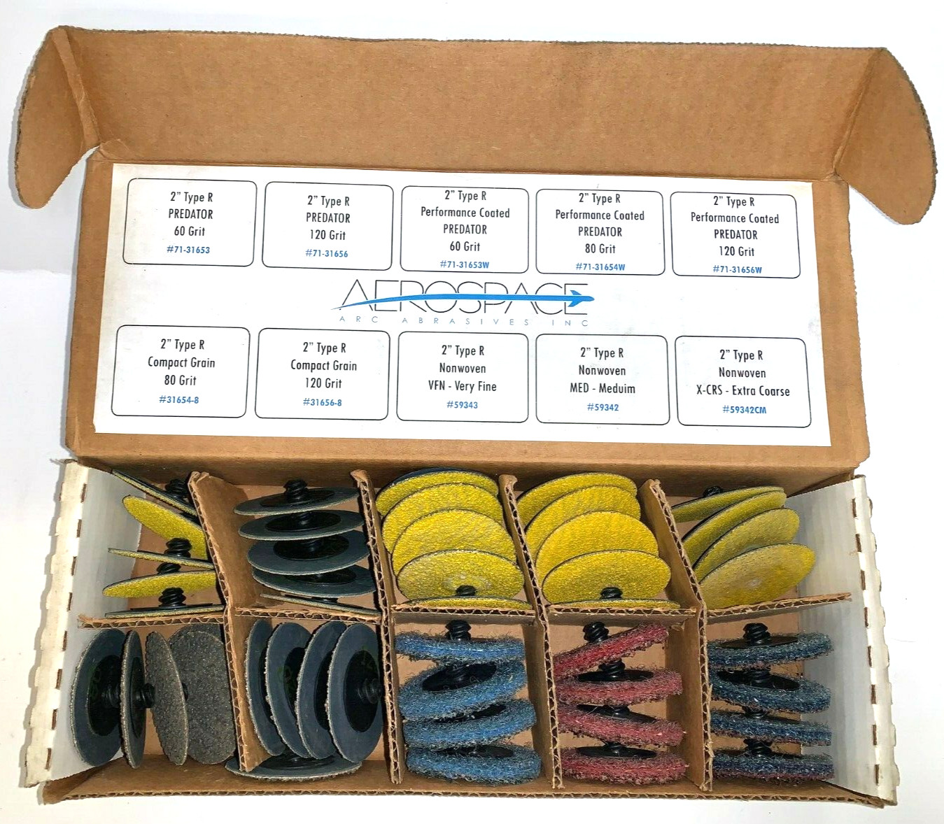ARC ABRASIVES SANDING DISK SET TYPE R ASSORTED PIECES 2″ DIAMETER LOT OF 50**