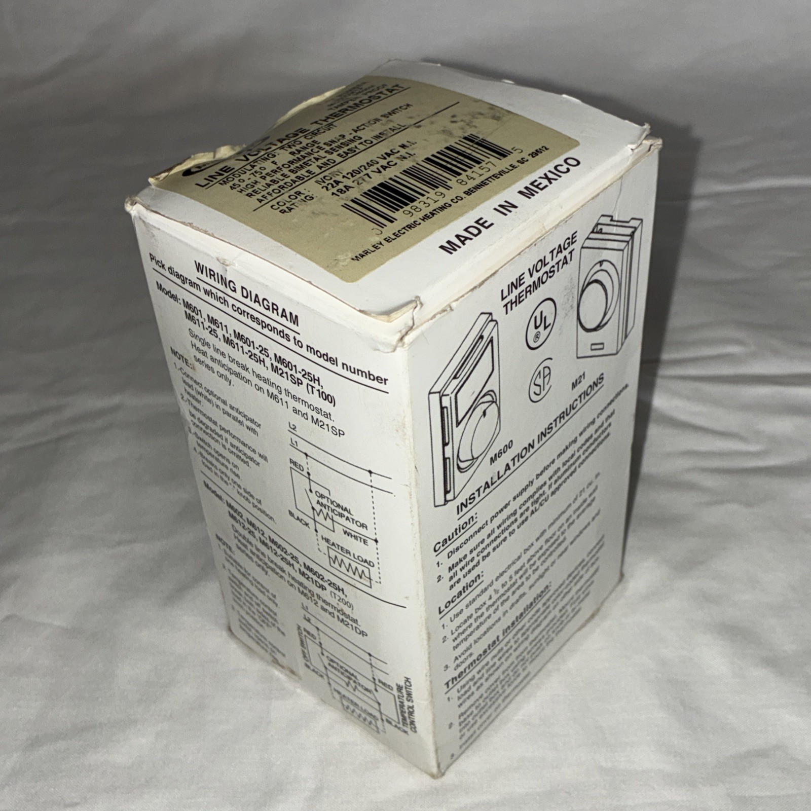 MARLEY LINE VOLTAGE THERMOSTAT TWO CIRCUIT 45F-75F Range Model M600M 120/240V