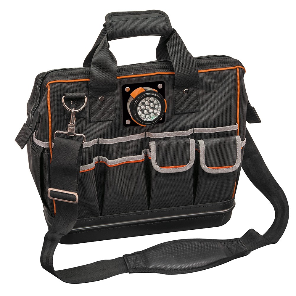 Klein Tools 55431-VAC Lighted Tool Bag 14″ Nylon Organizer Heavy Duty