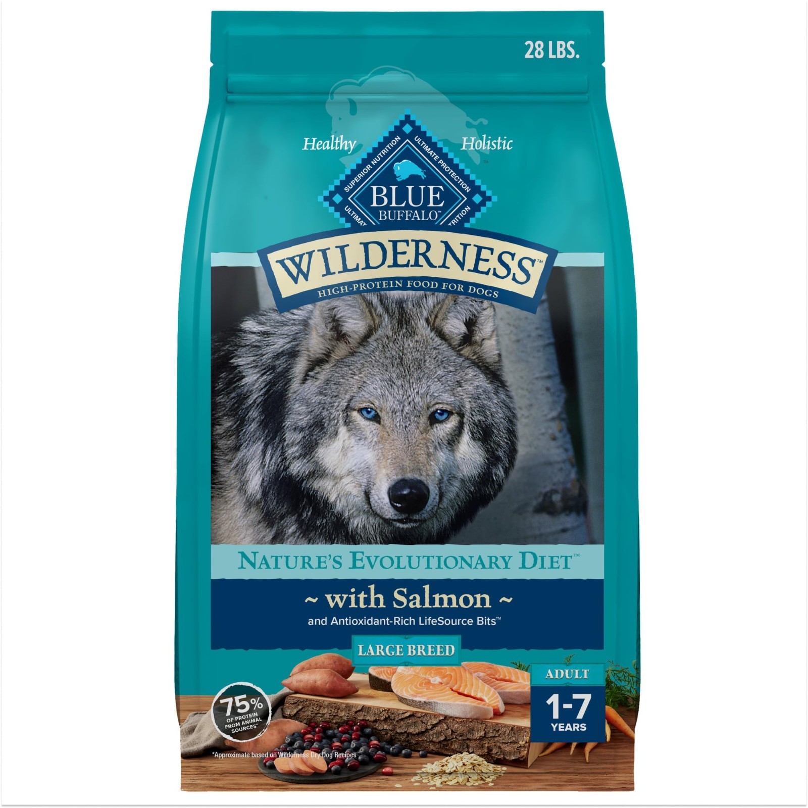 Blue Buffalo Wilderness Natural High-Protein Dry Food for Adult Dogs, 28-lb Bag.