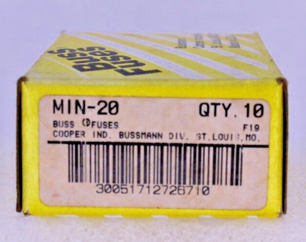 New Lot of 10 Bussmann MIN-20 Fuses