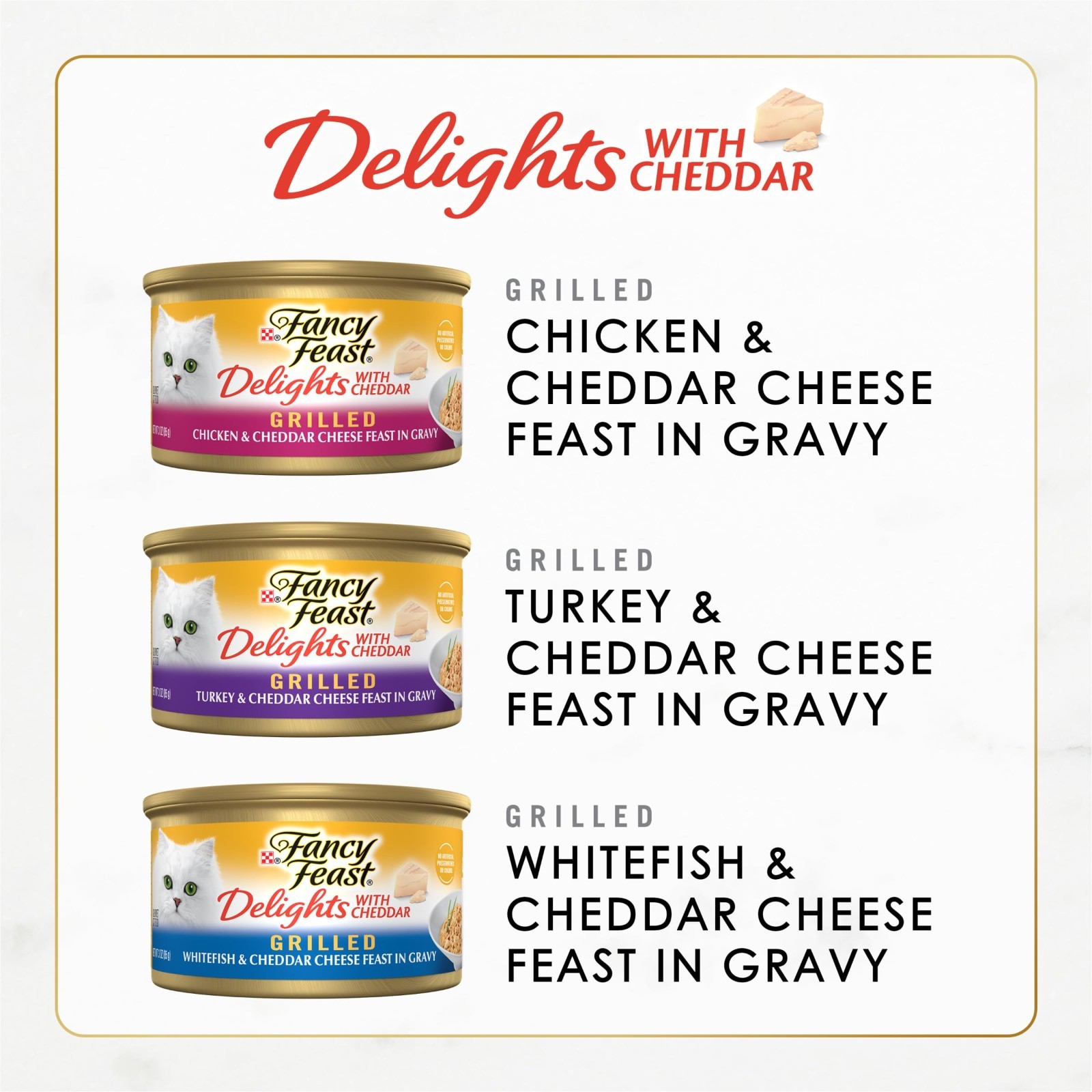Fancy Feast Delights with Cheddar Cat Wet Food – Variety Pack,72 CT x 3 oz. Cans