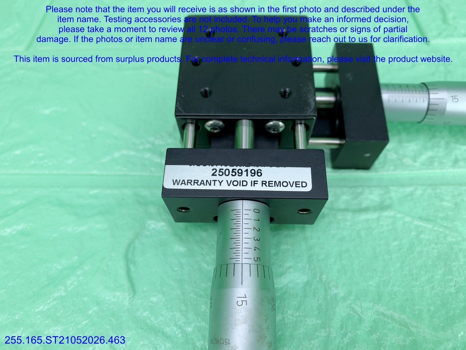 Del-Tron 451 Linear Positioning Stage&Micrometer as in photos, sn:9196, DHL