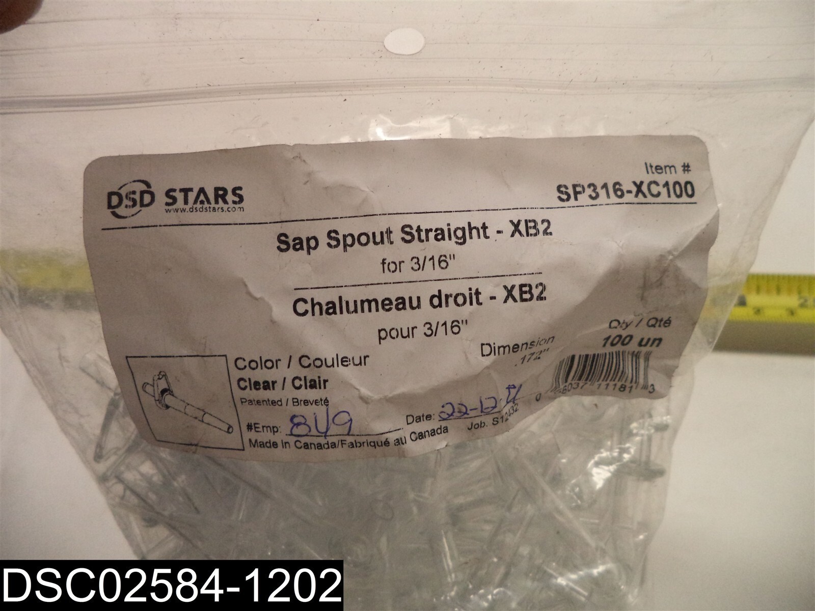 QTY=300 (3 Packs X 100) SP316-XC100 Stars 3/16″ Clear Sap Spout Straight XB2
