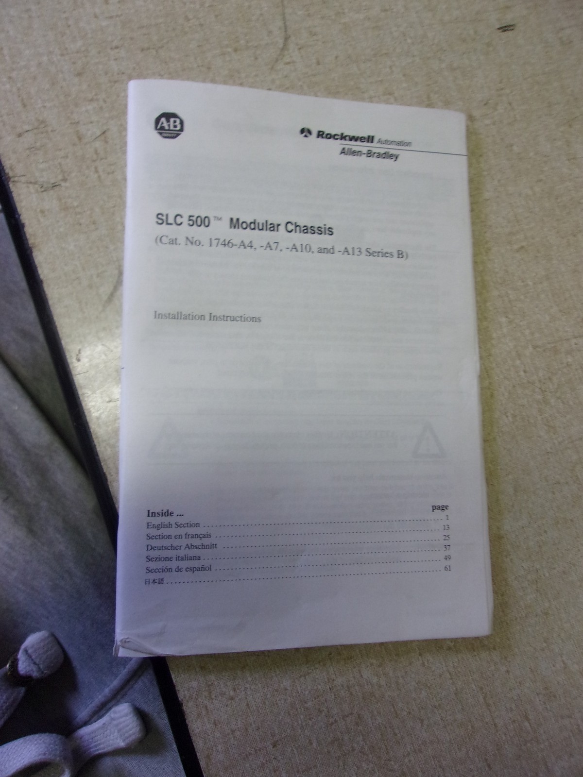 NEW Allen Bradley SLC 500 Modular Chassis Installation Instructions 40072-042-01
