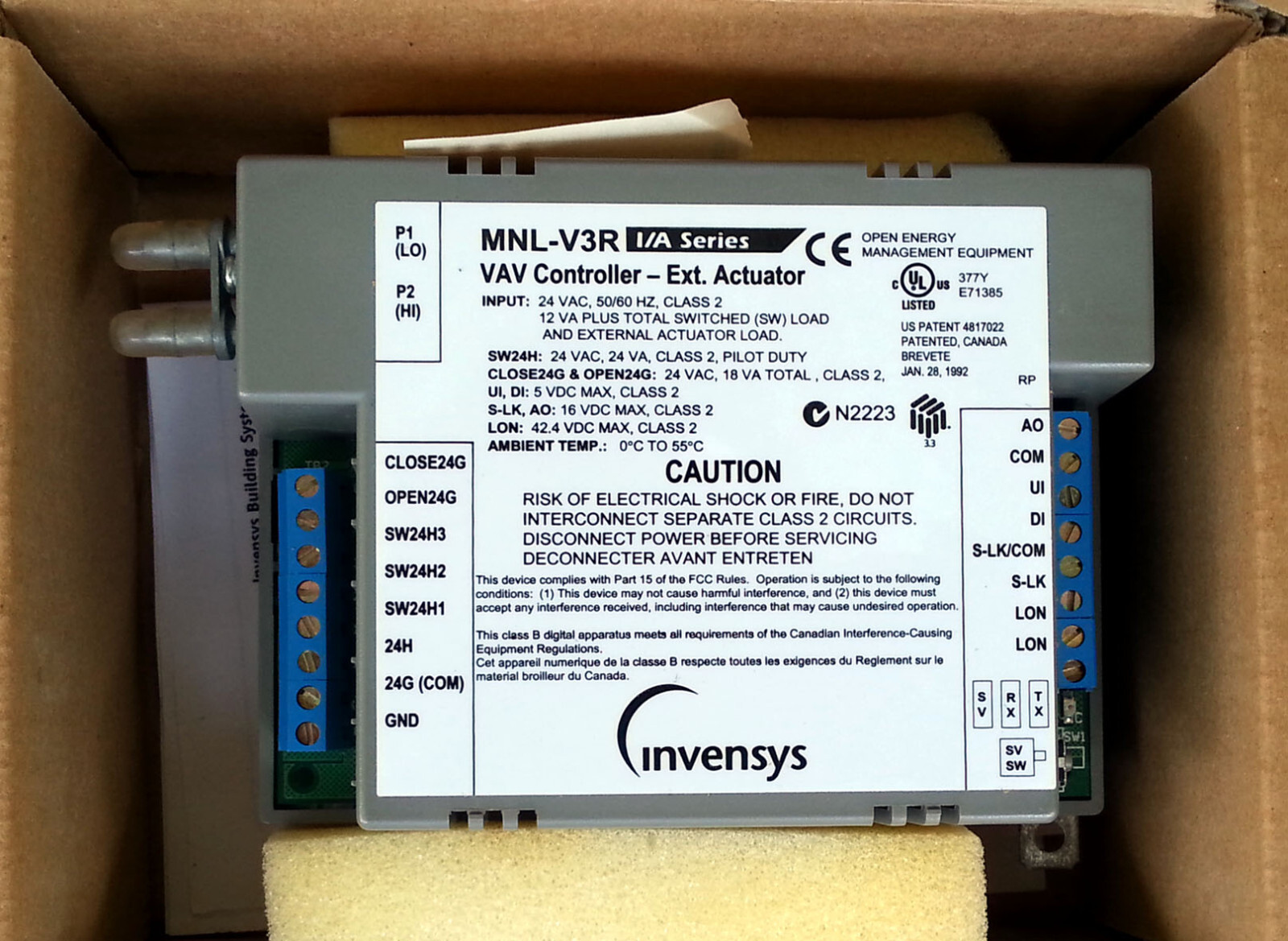 Schneider / TAC / Invensys I/A Series MNL-V3RV3 VAV MicroNet LonMark Controller