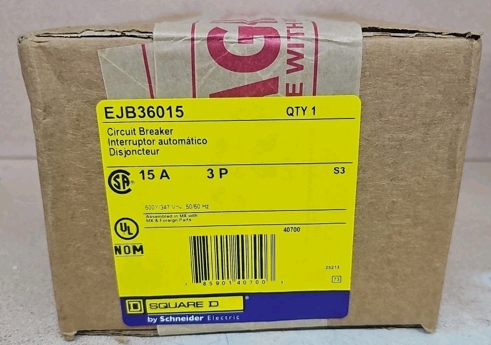 NEW SQUARE D EJB36015 CIRCUIT BREAKER 15A 3P 600V 50/60HZ