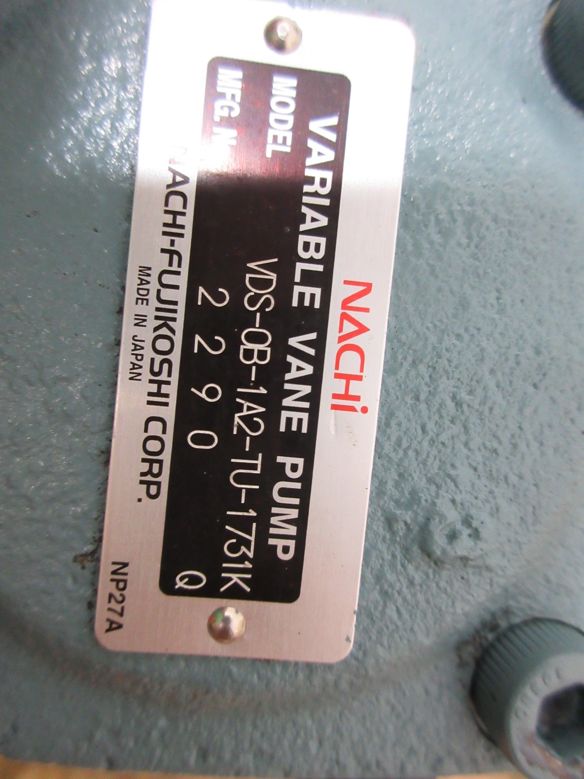 1996 CITIZEN L25 CNC NACHI MOTOR LTIS85-NR VBBA-0A4A04 VDS-0B-1A2-TU-1731K PUMP