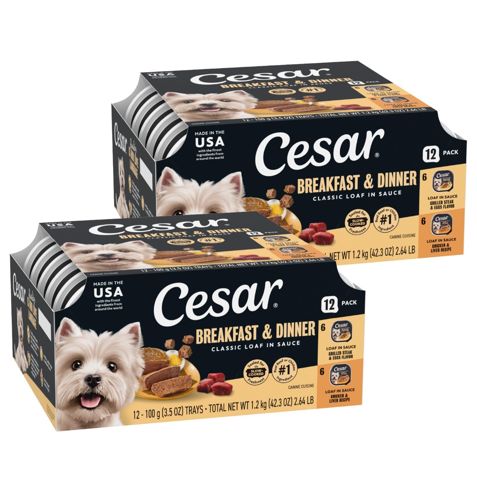 3PACK Cesar Classic Loaf in Sauce Adult Wet Dog Food, Breakfast and Dinner, 12ct