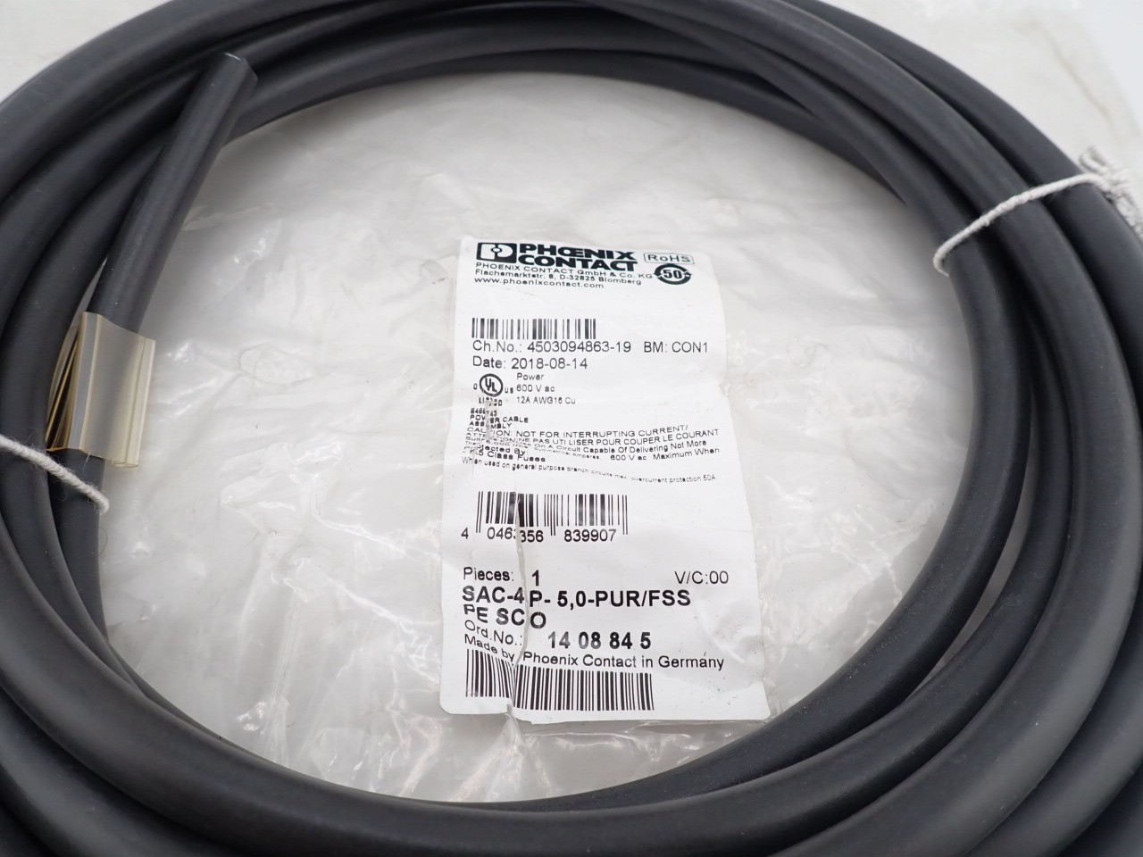Phoenix Contact SAC-4P-5,0-PUR/FSS PE Power Cable M12 Socket 1408845