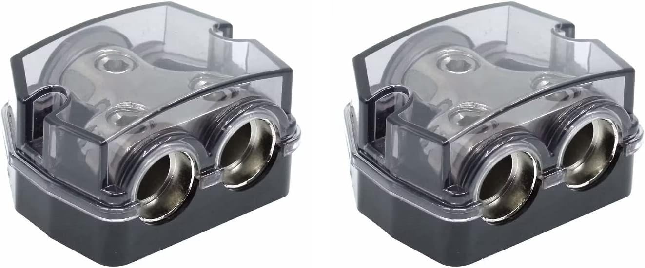 2 Way Power Distribution Block, 0/2/4 AWG Gauge in, 1×0+2×0 2Way 2Pack