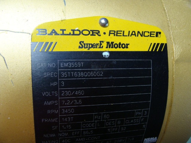 BALDOR RELIANCE MOTOR EM3559T 3HP 230/460V 7.2/3.6A 3450RPM 3PH 143T FRAME