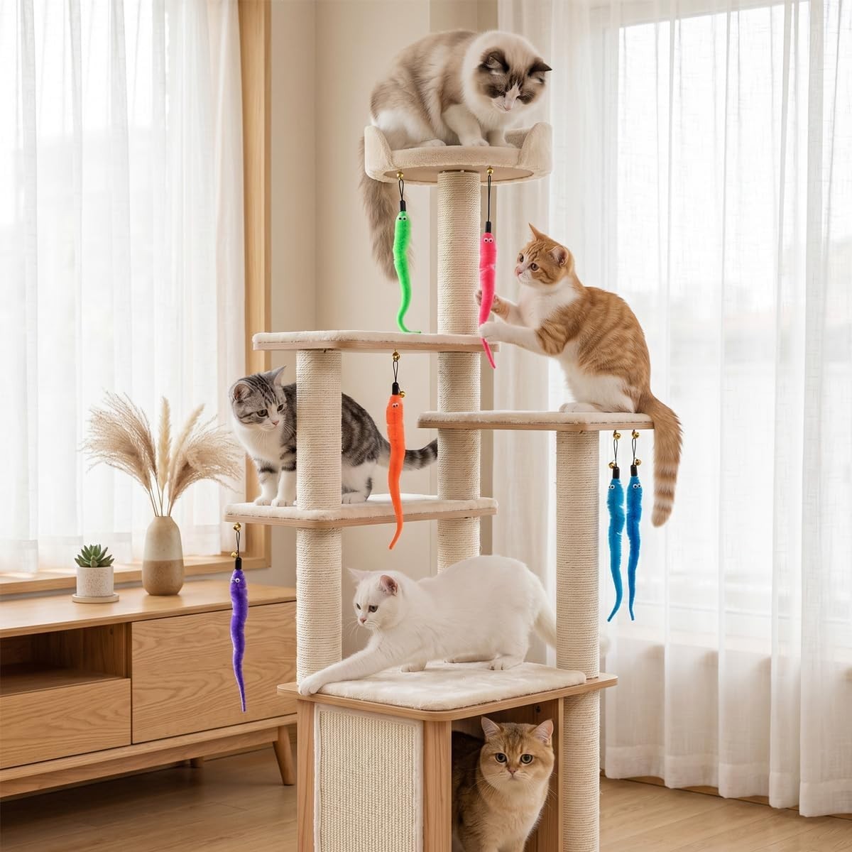 24-PCS Cat Worm Toy Refills Cat Wand Feather Teaser Refills Attachment