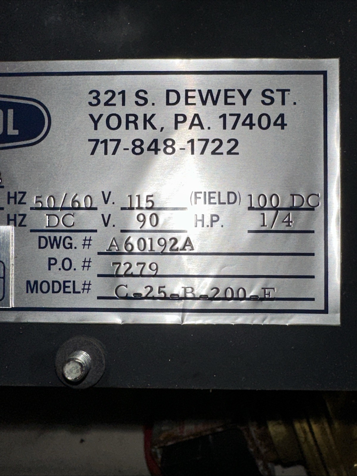 New Electrol C-25-B-200 Electric Motor Speed Control NOS