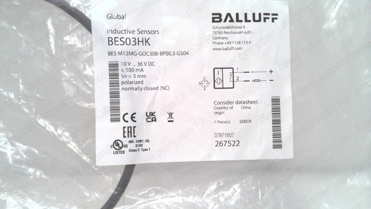 BALLUFF BES M12MG-GOC30B-BP00,3-GS04INDUCTIVE SWITCH, BES03HK, NEW #354675