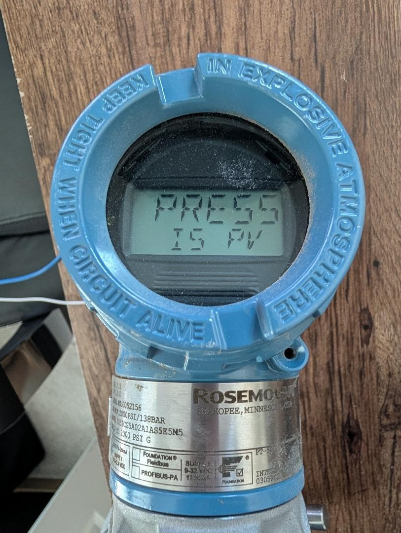 ROSEMOUNT PRESSURE TRANSMITTER , Model 3051CG5A02A1AS5E5M5 2000 psi (C1)
