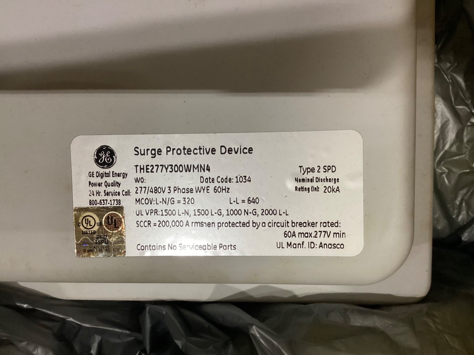 GENERAL ELECTRIC THE277Y300WMN4 TYPE 2SPD SURGE PROTECTIVE DEVCE #151JM