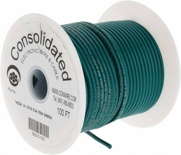 Made in USA 16 AWG, 26 Strand, 100′ OAL, Tinned Copper Hook Up Wire Green PVC…