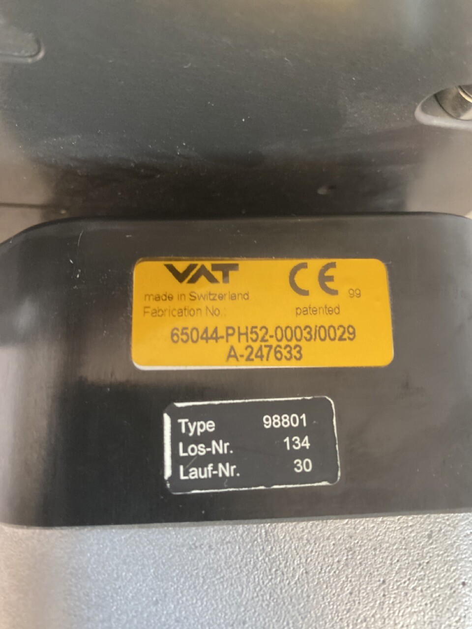 VAT Pendulum Valve Type 98801 PN: 65044-PH52-0003/0029