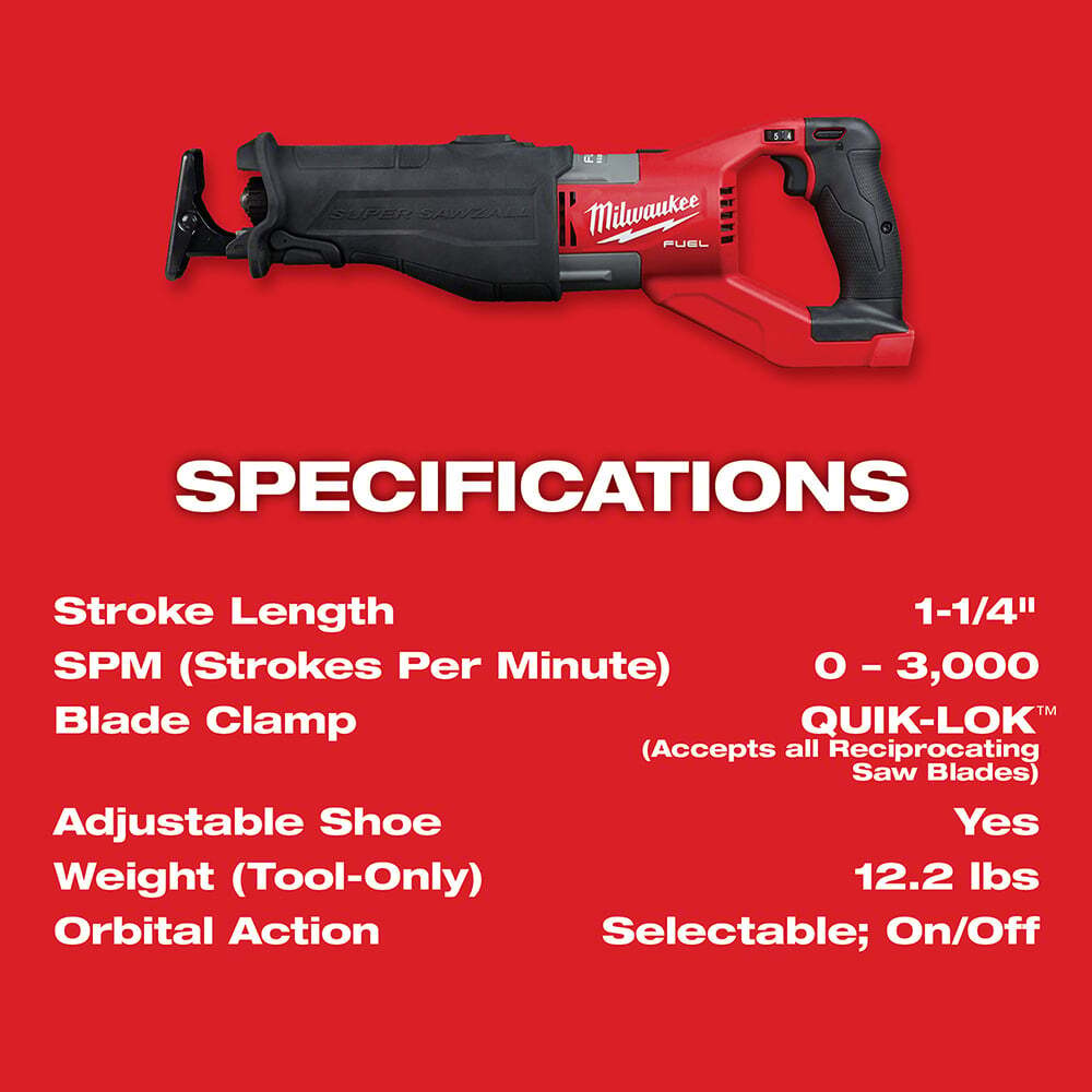 Milwaukee 2722-20 M18 FUEL SUPER SAWZALL Reciprocating Saw