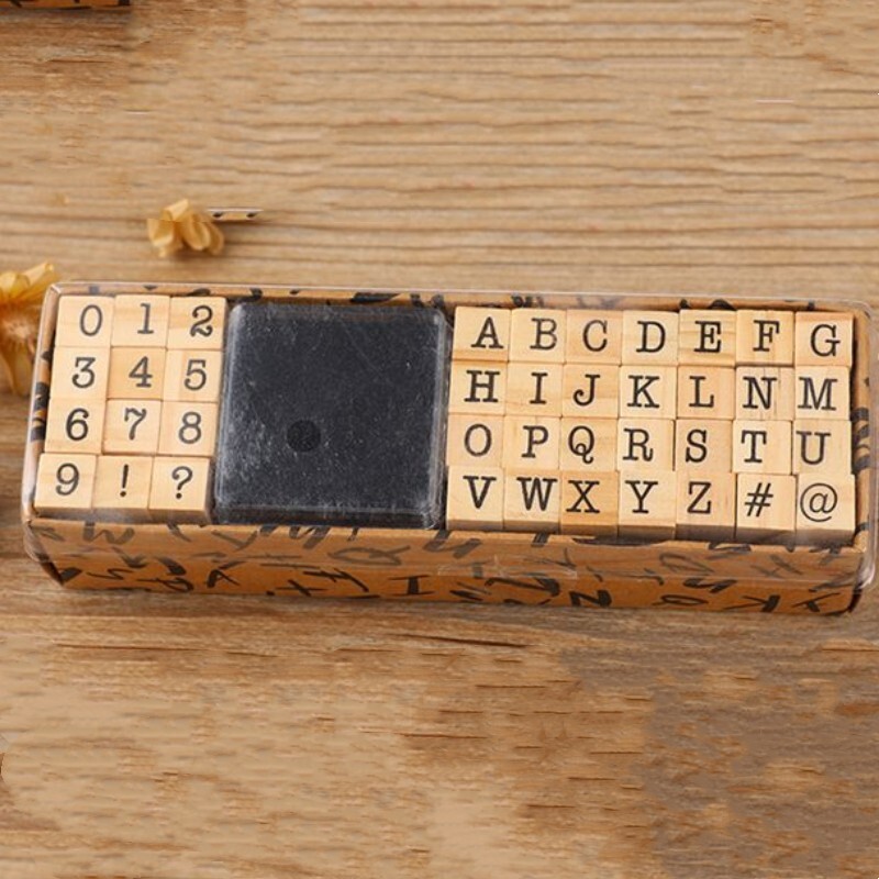 40Pcs / Set Wood Rubber Stamps A-Z Letters Number Alphabet Stamp Kit DIY Tool