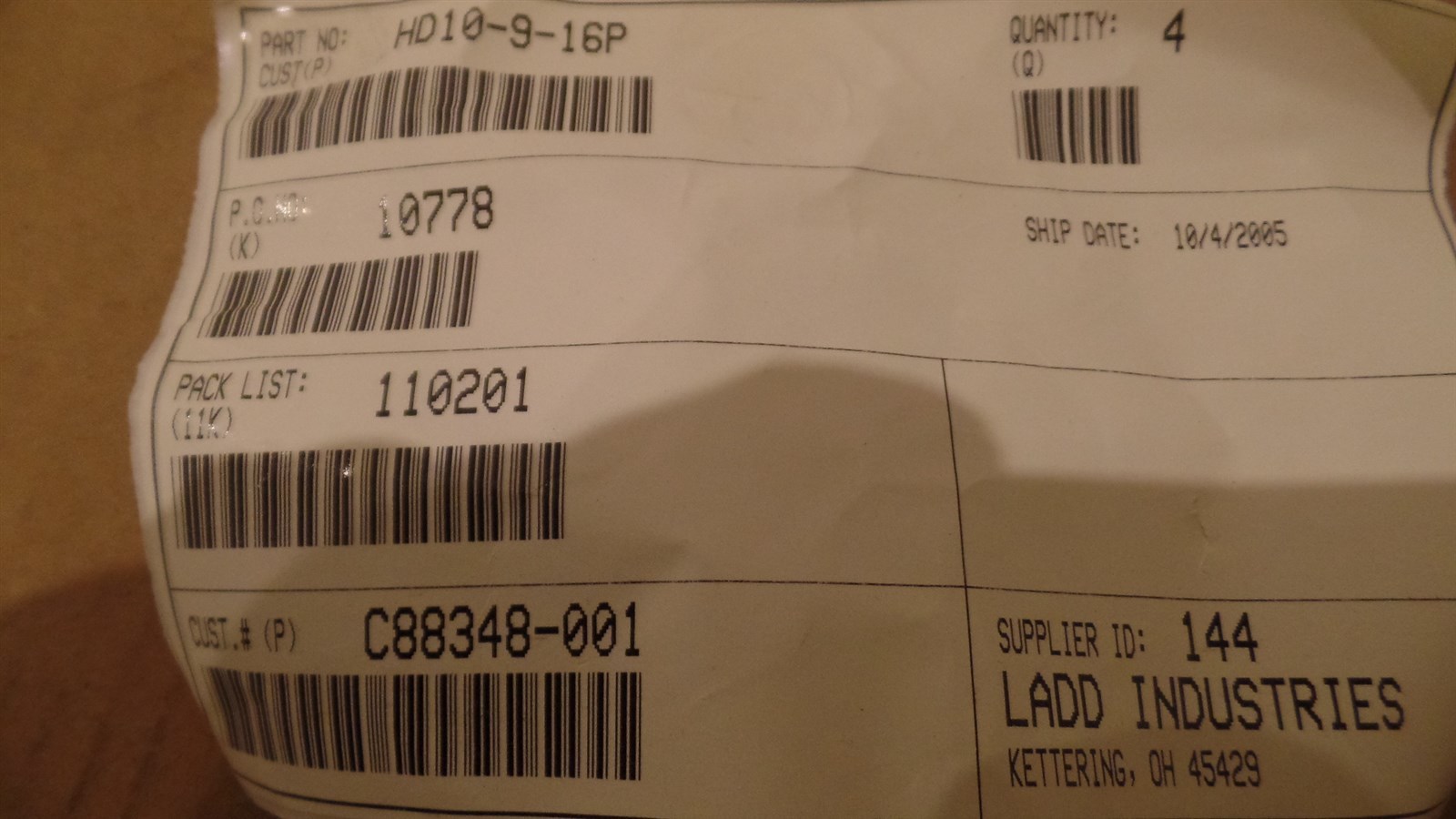 HD10-9-16P SERIES CONNECTOR, DEUTSCH, 9 CAVITY CONTACT. 88348-001 N.O.S.