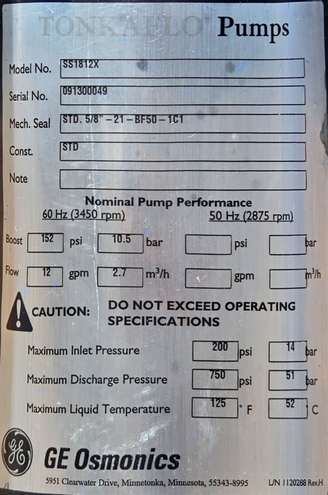 GE Osmonics E4-6600 Reverse Osmosis System E4-Series