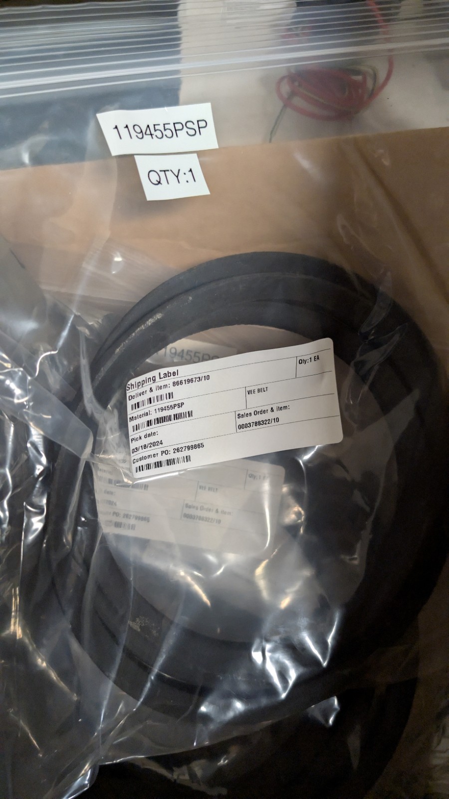SPX FLOW VEE BELT Item Number: 119455PSP