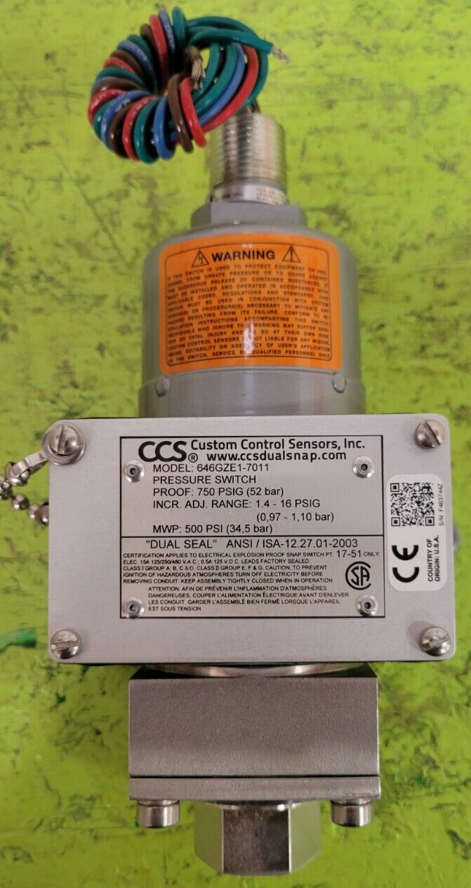 🟠CCS, 646GZE1-7011 DUAL SEAL PRESSURE SWITCH PESSCO IS OFFERING 1 V122123-2 🗽