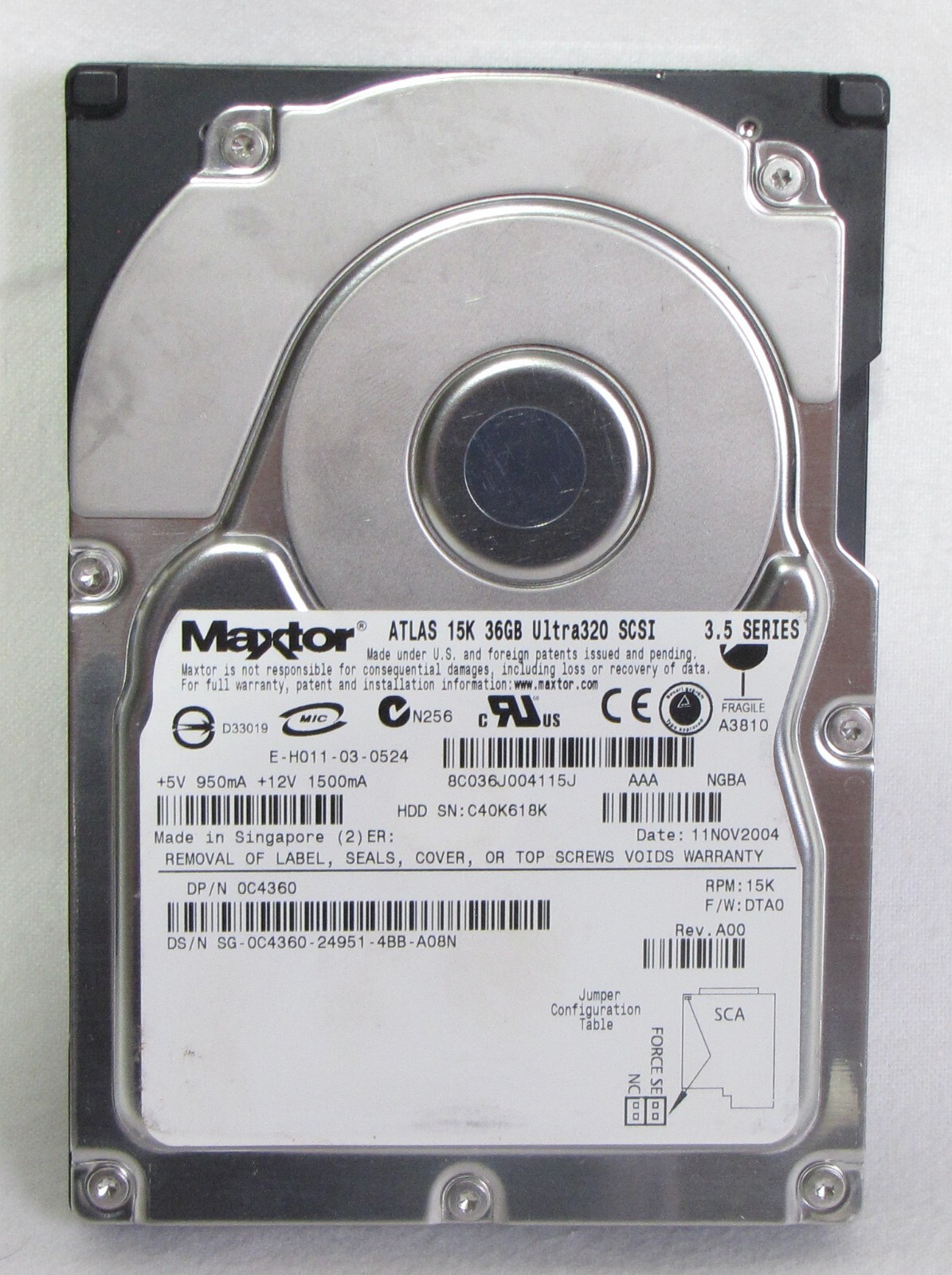 Maxtor Atlas 15K 18GB Ultra320 SCSI E-H011-03-0524