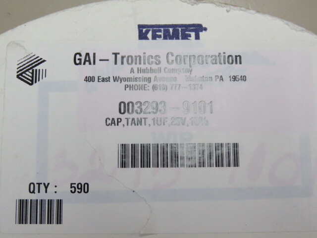 KEMET ELECTRONICS CORP T356A105K025AS Qty of 125 per Lot CAP TANT 1UF 25V 10%