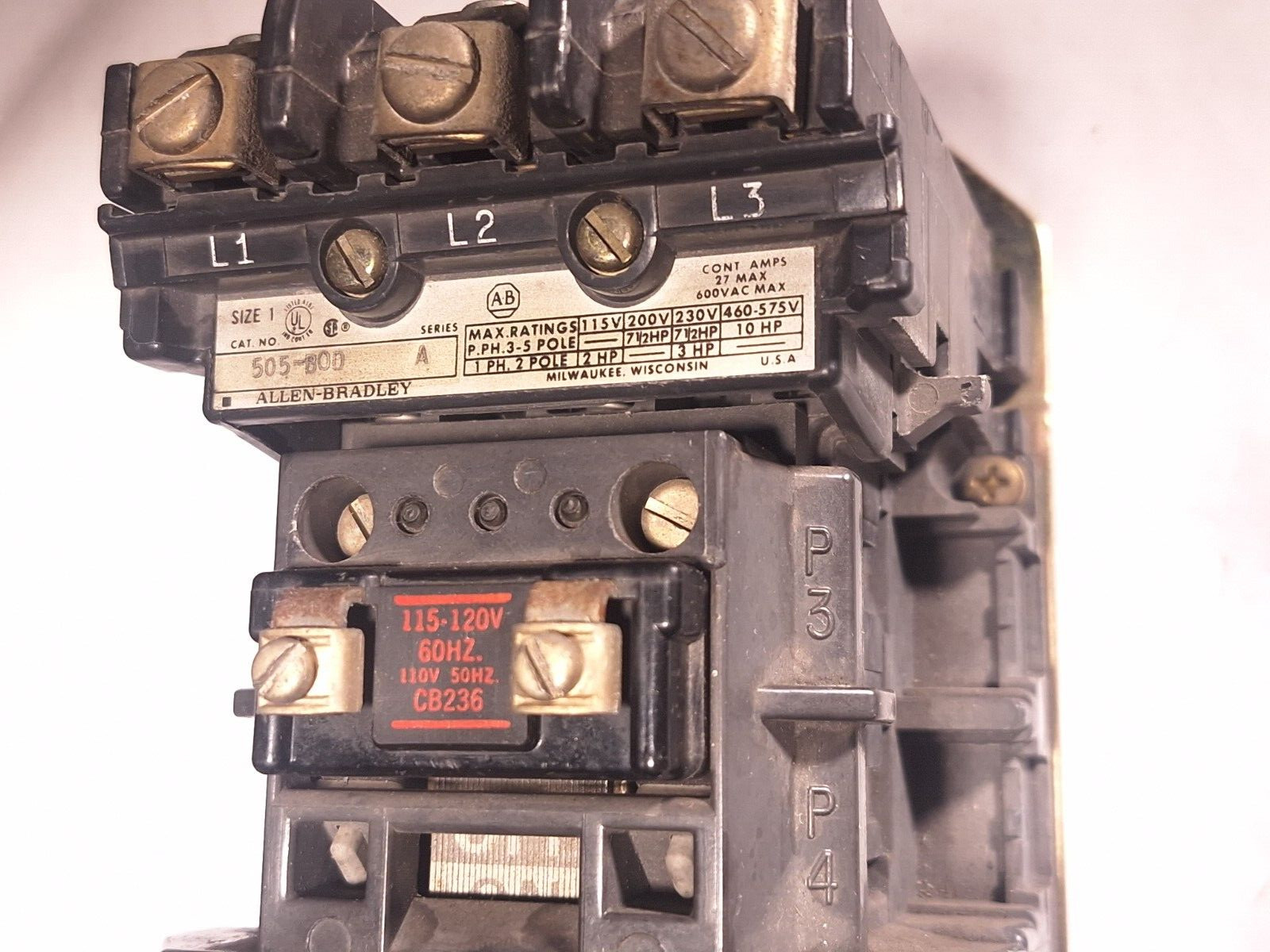 ALLEN BRADLEY 509-BOD MAGNETIC STARTER CB236 120V COIL 509BOD USED