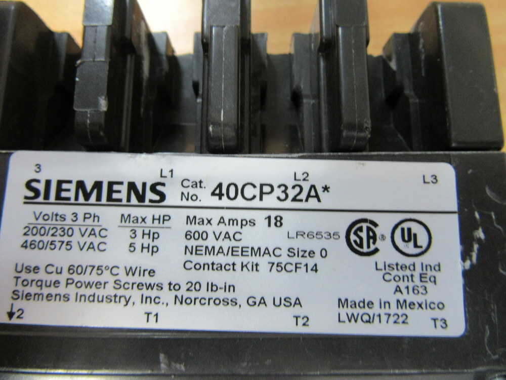 Siemens 40CP32AF Heavy Duty Motor Starter Upper And Lower Deck