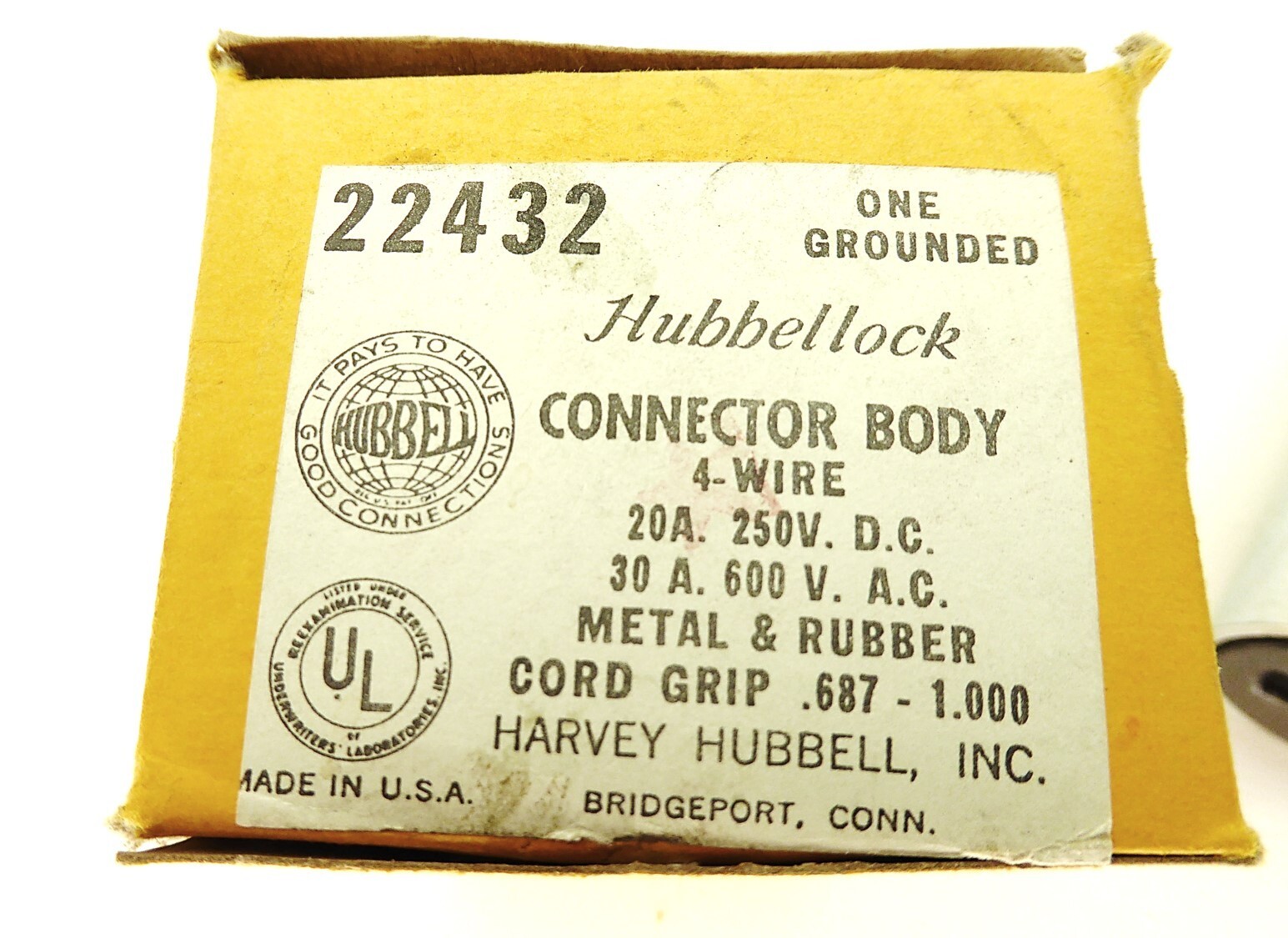Hubbell 22432 Hubbellock Connector Body 30 amp 4 Wire NEW IN BOX