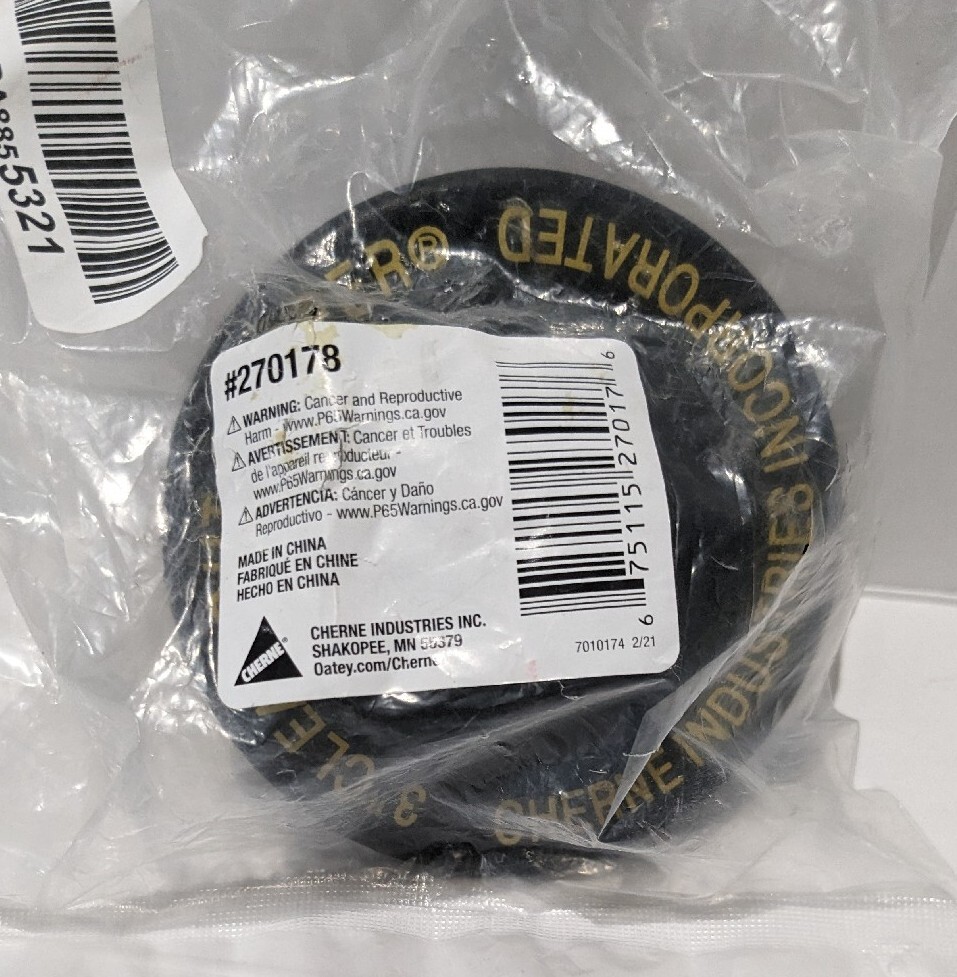 Cherne Industries 3″ Clean-Out Gripper Plug New In Sealed Packaging