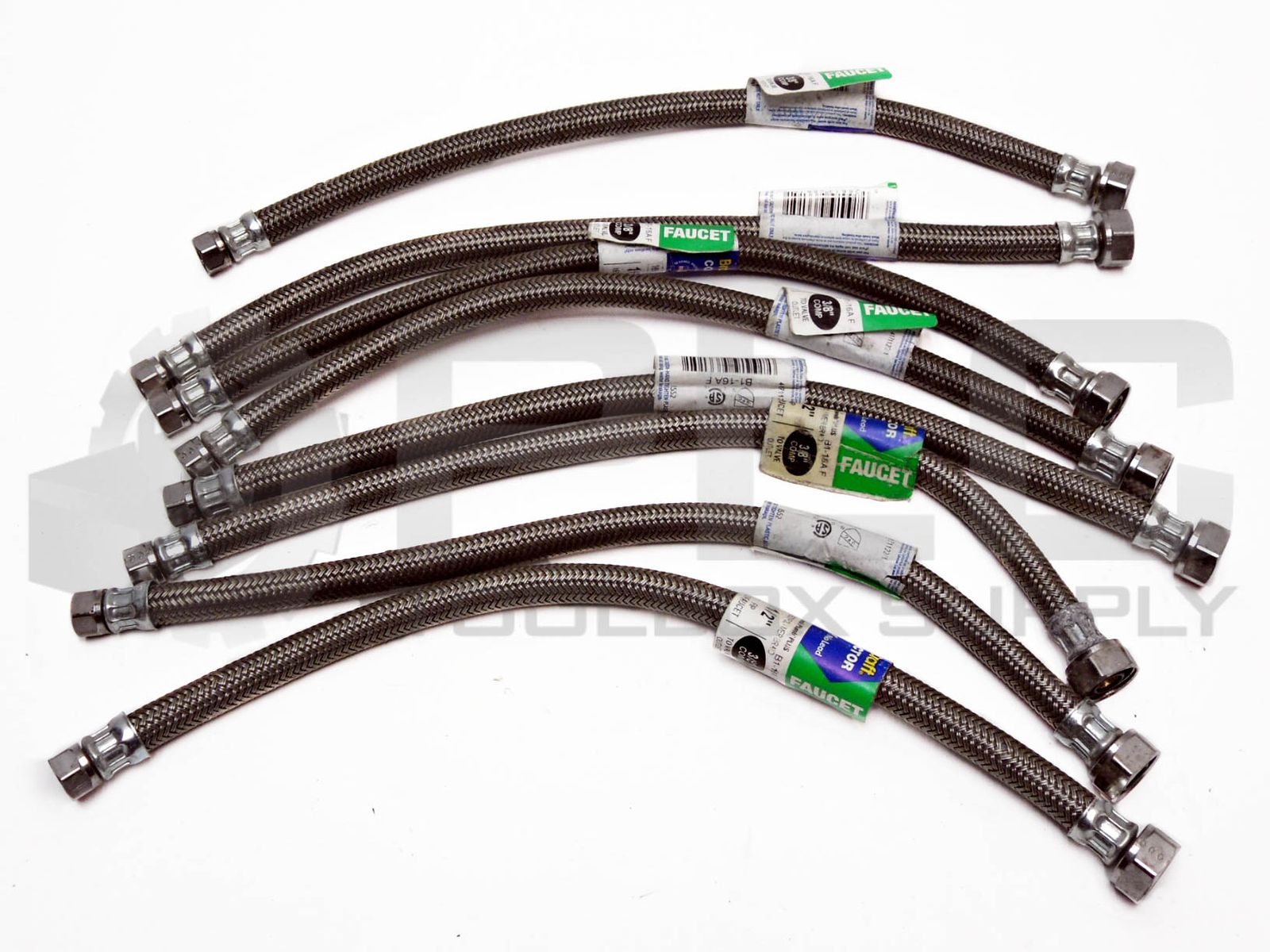 LOT OF 7 NEW BRASSCRAFT B1-16AF 16″ FAUCET HOOKUP 3/8″ TO 1/2″ BRAIDED STEEL
