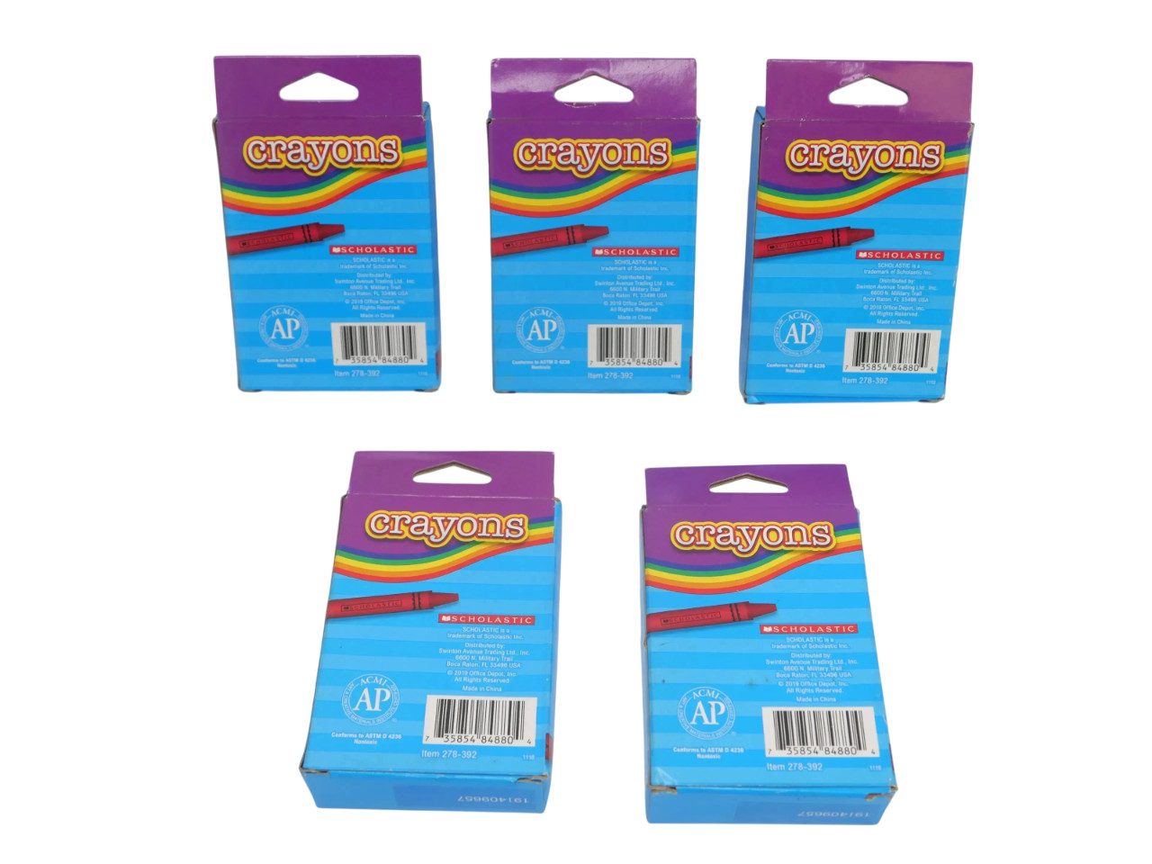 Lot of 5 Scholastic Standard Crayons Assorted Colors Pack of 24- Free Shipping