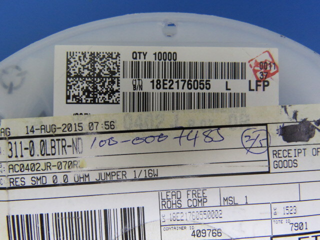 YAGEO AC0402JR-070RL Qty of 5200 per Lot RES 0.0 OHM 1/16W JUMP 0402 SMD