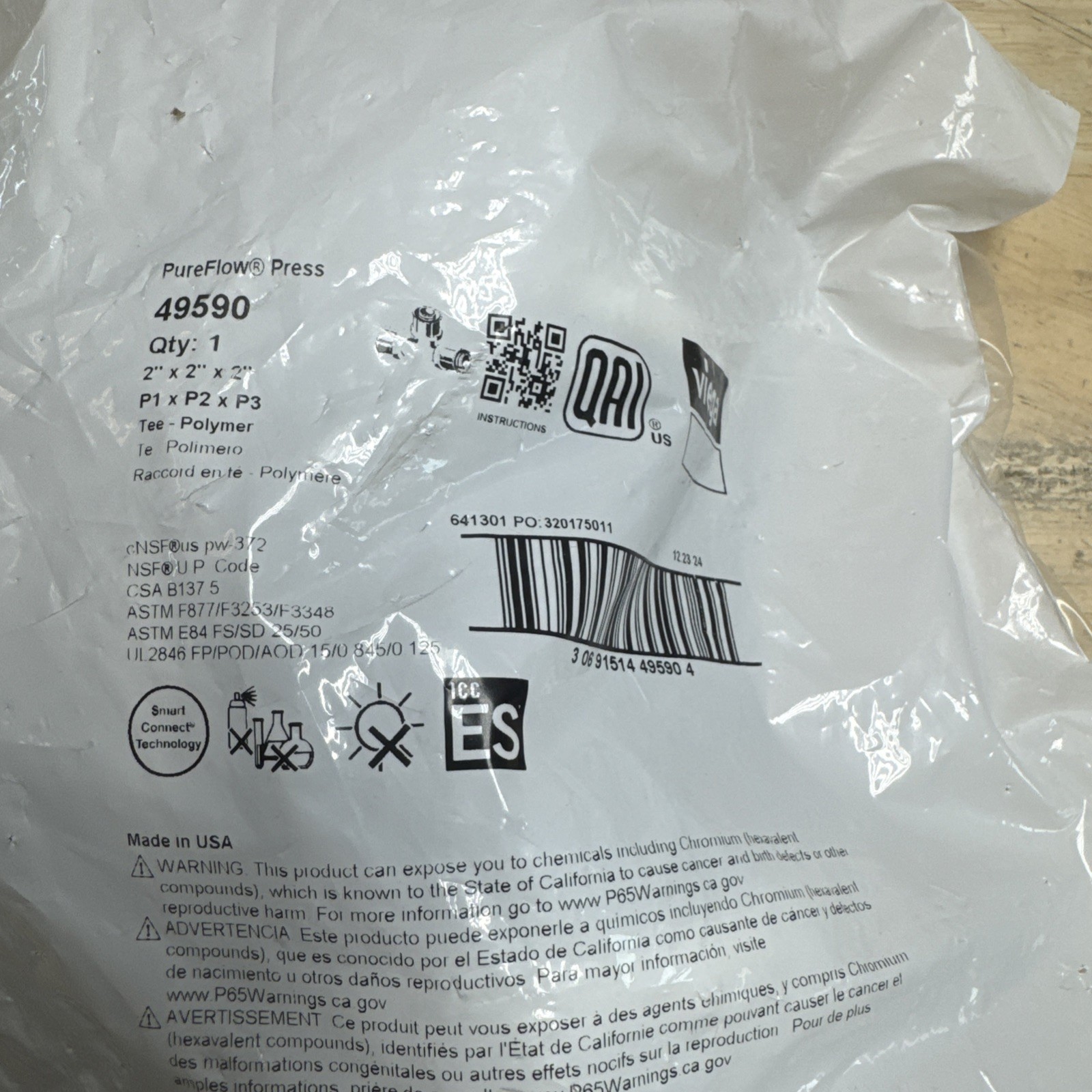 Viega 49590 PureFlow 2 in. Press Plastic Tee Polymer 🔥