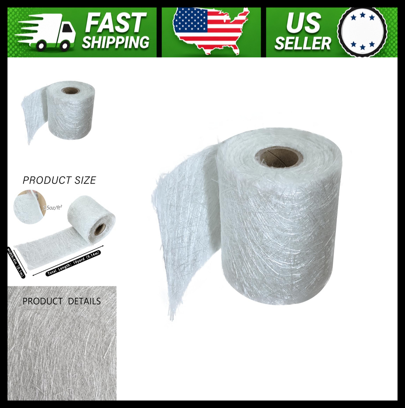 Fiberglass Chopped Strand Mat Roll 10 Yards x 4 in 1.5 oz