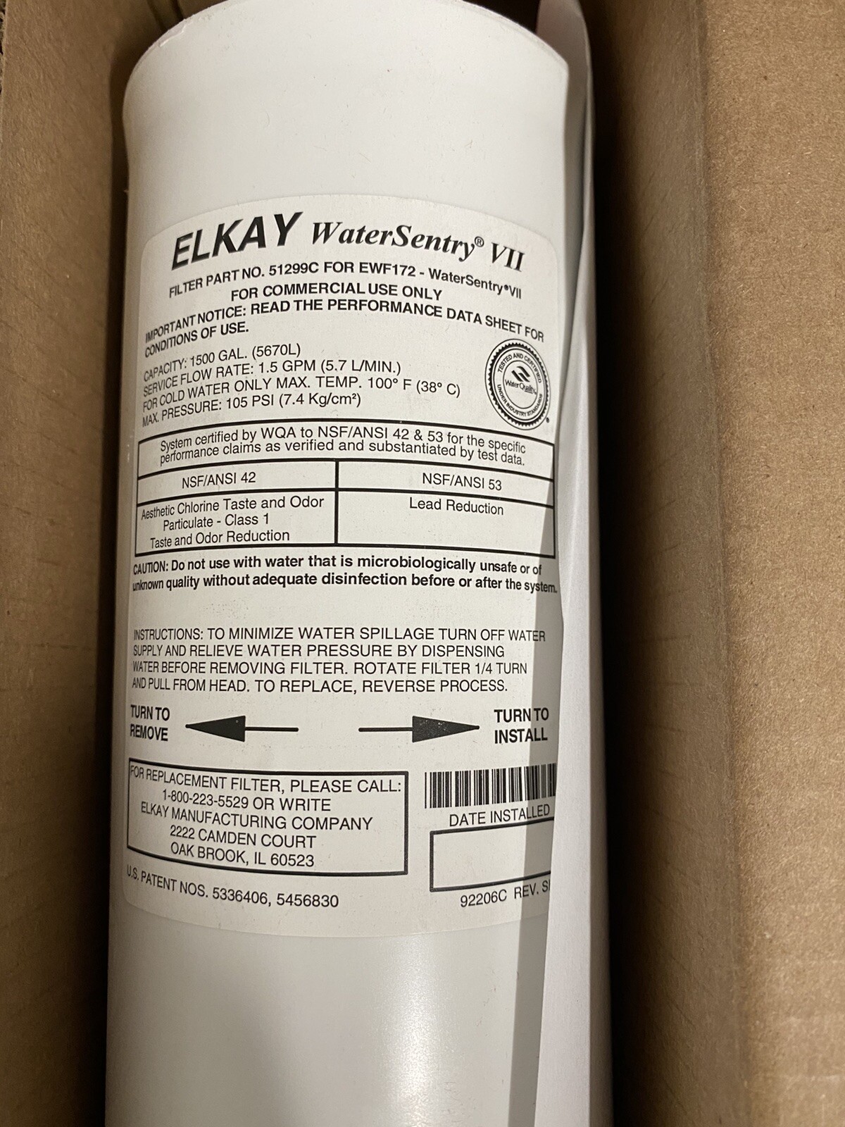 ELKAY WaterSentury VII 51299C For EWF172 Replacement Filter