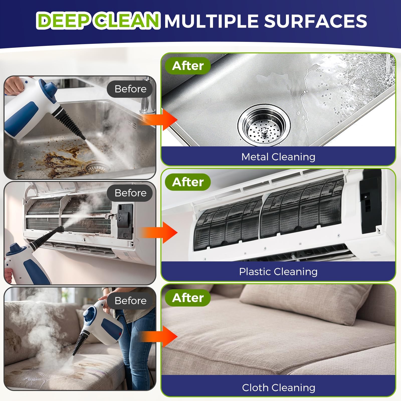 Handheld Steam Cleaner, 230°F Pressurized Steamer L, Ice White & Sky Blue