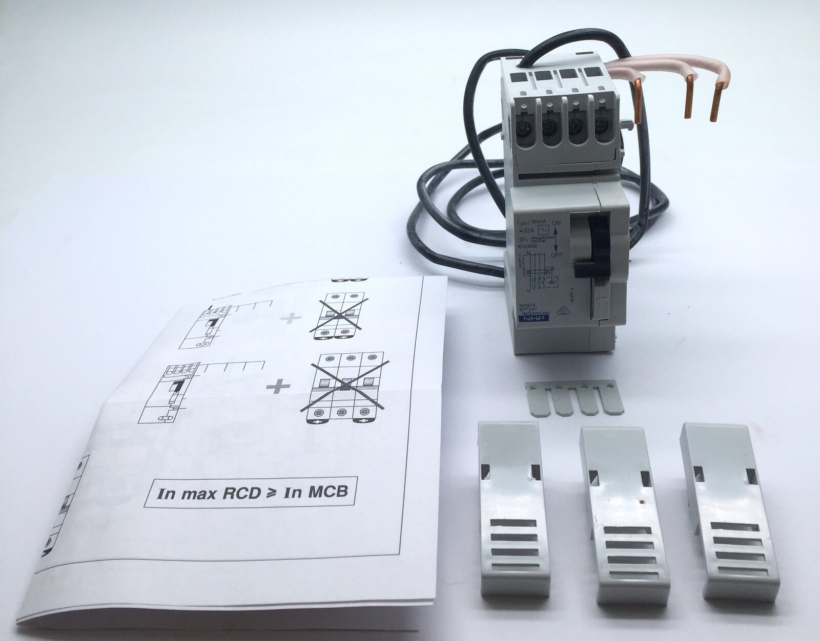 NHP 677237 DIN-SAFE Clip On 3PN 32A 30mA AC M Module RCD 11974 DSRCM32303PN